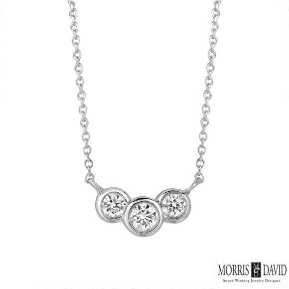 0.50 Carat Natural 3 Stone Diamond Bezel Necklace